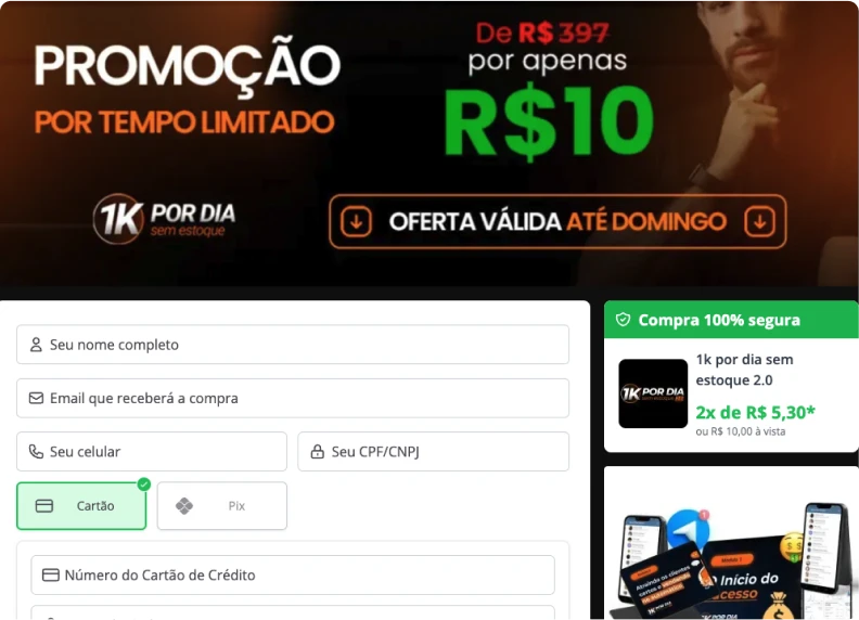Tela do Spark Checkout PagTrust com formulário de pagamento otimizado para conversão